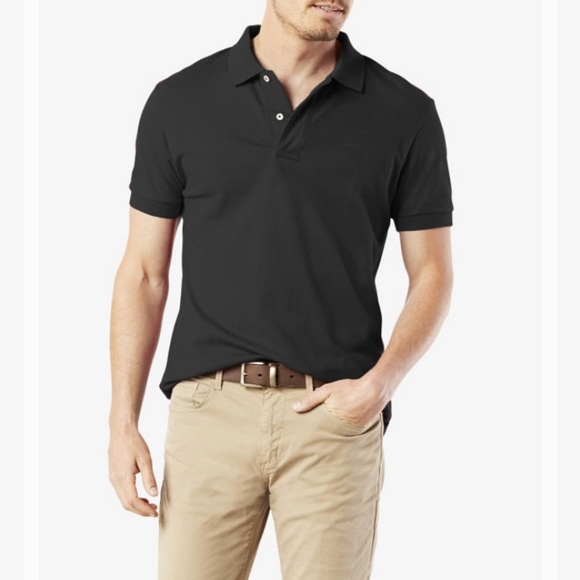 khakis and black polo